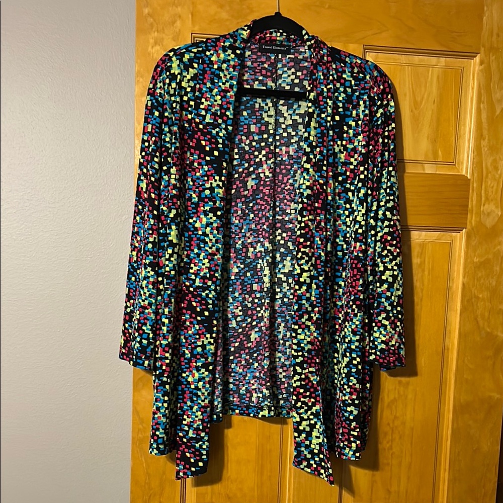Colorful Geometric Patterned Open Cardigan